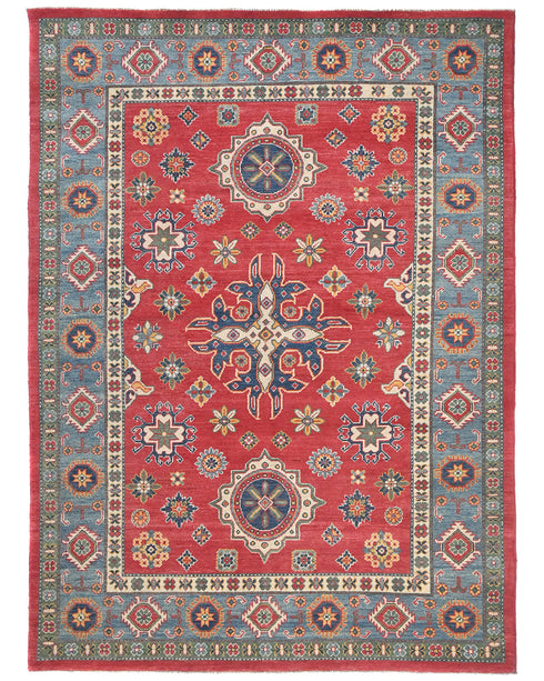 6x8 Red Kuba Afghan Hand Knotted Wool Area Rug